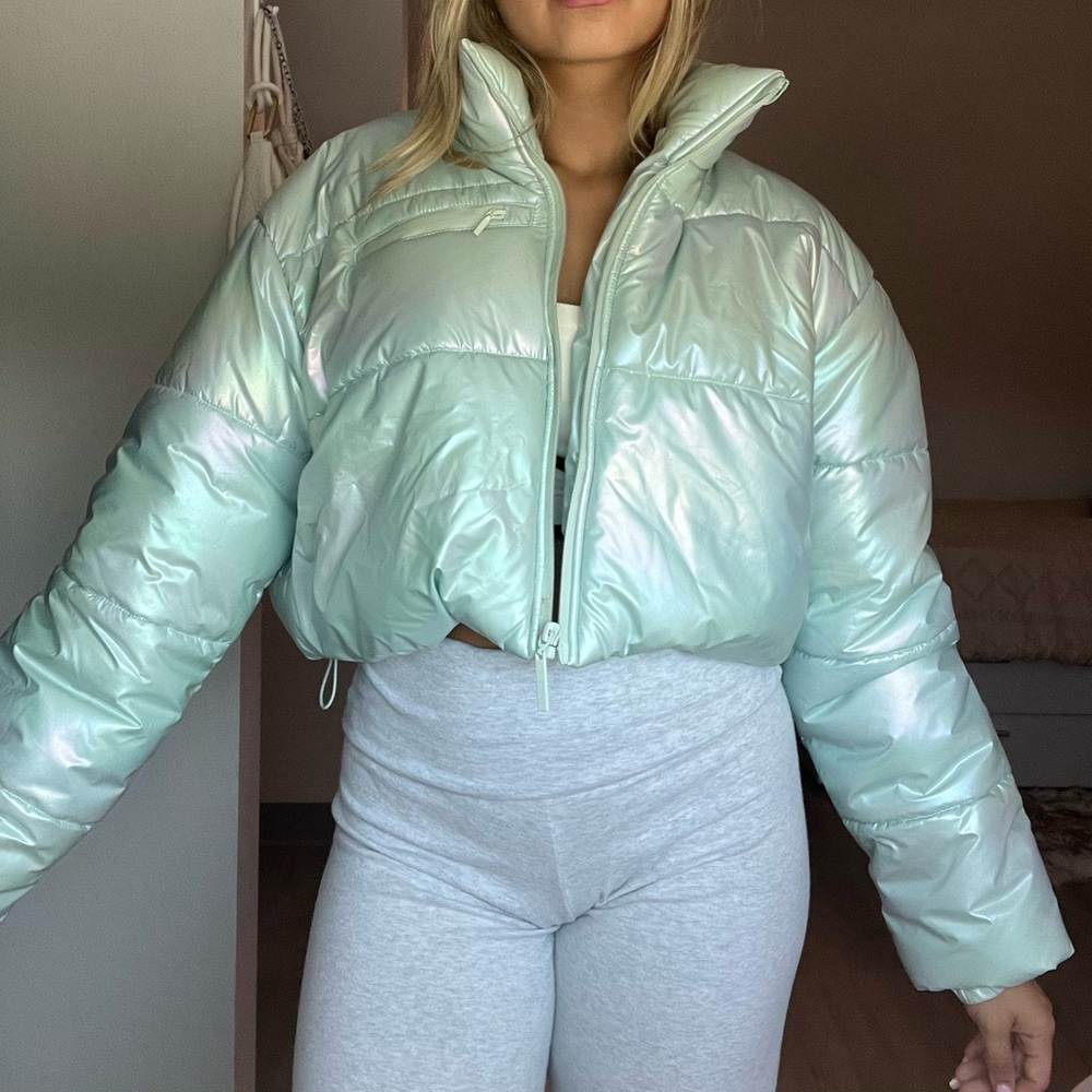 Forever 21 Shimmering Light Green Puffer Jacket